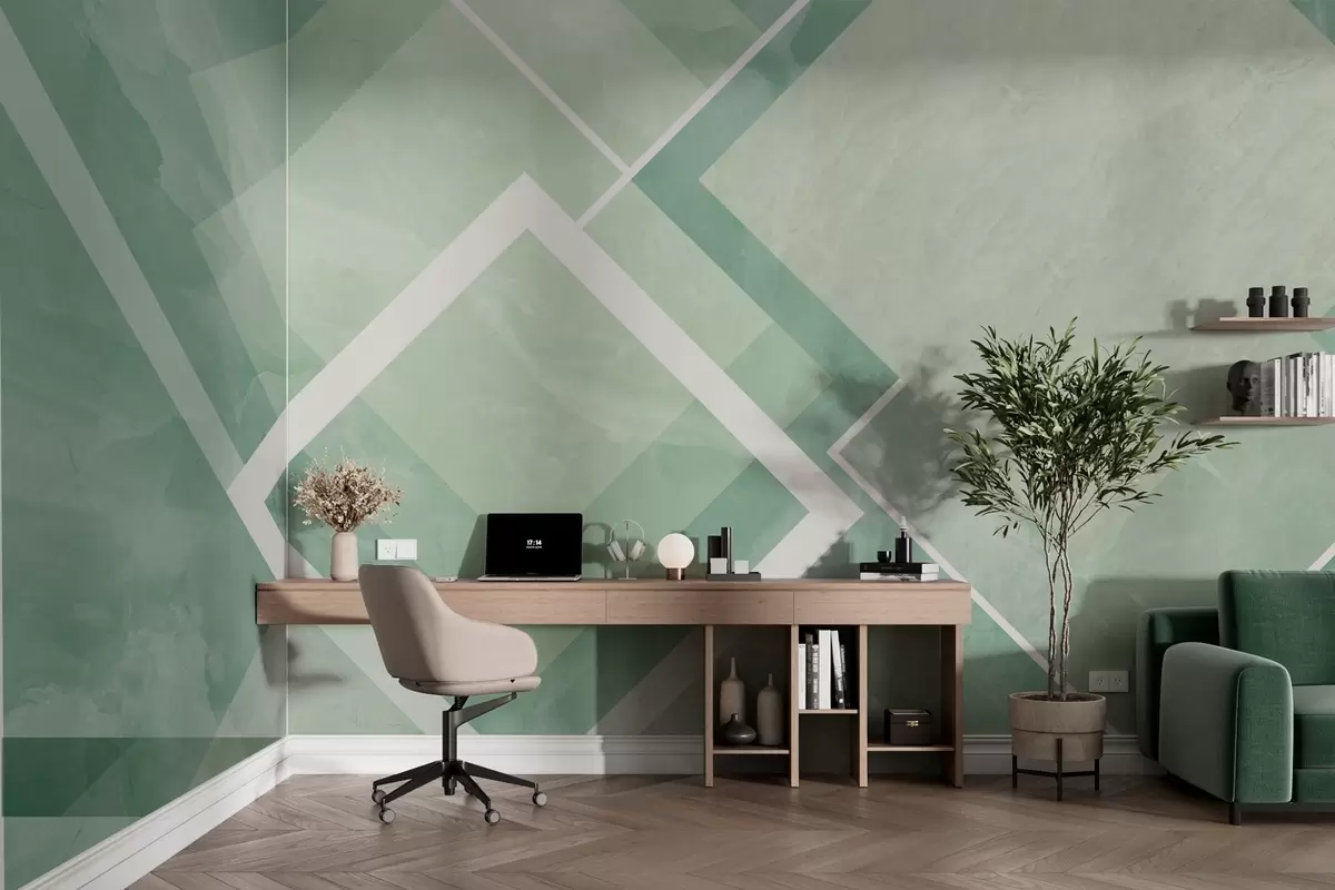 murales de pared Geometría en tonos verdes w02062v2