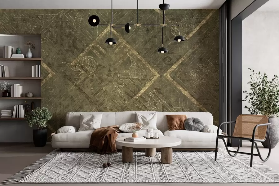 murales de pared Textura grunge con motivos florales w02079v1