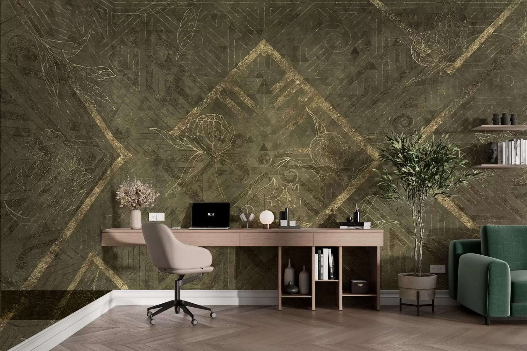 murales de pared Textura grunge con motivos florales w02079v1
