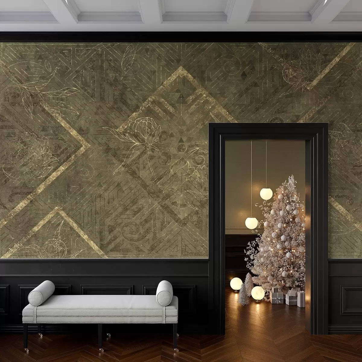 murales de pared Textura grunge con motivos florales w02079v1