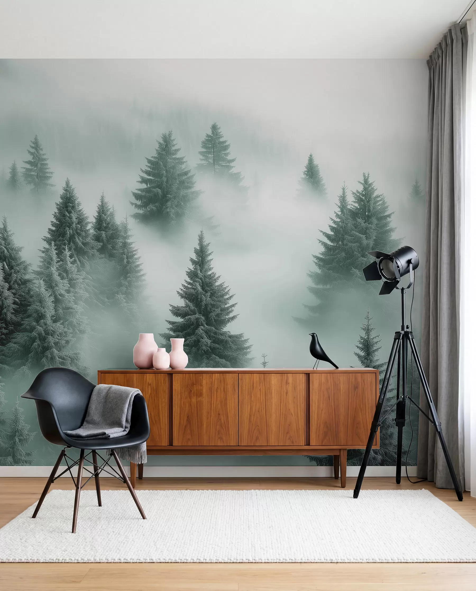murales de pared Coníferas en bruma verde w02064v1