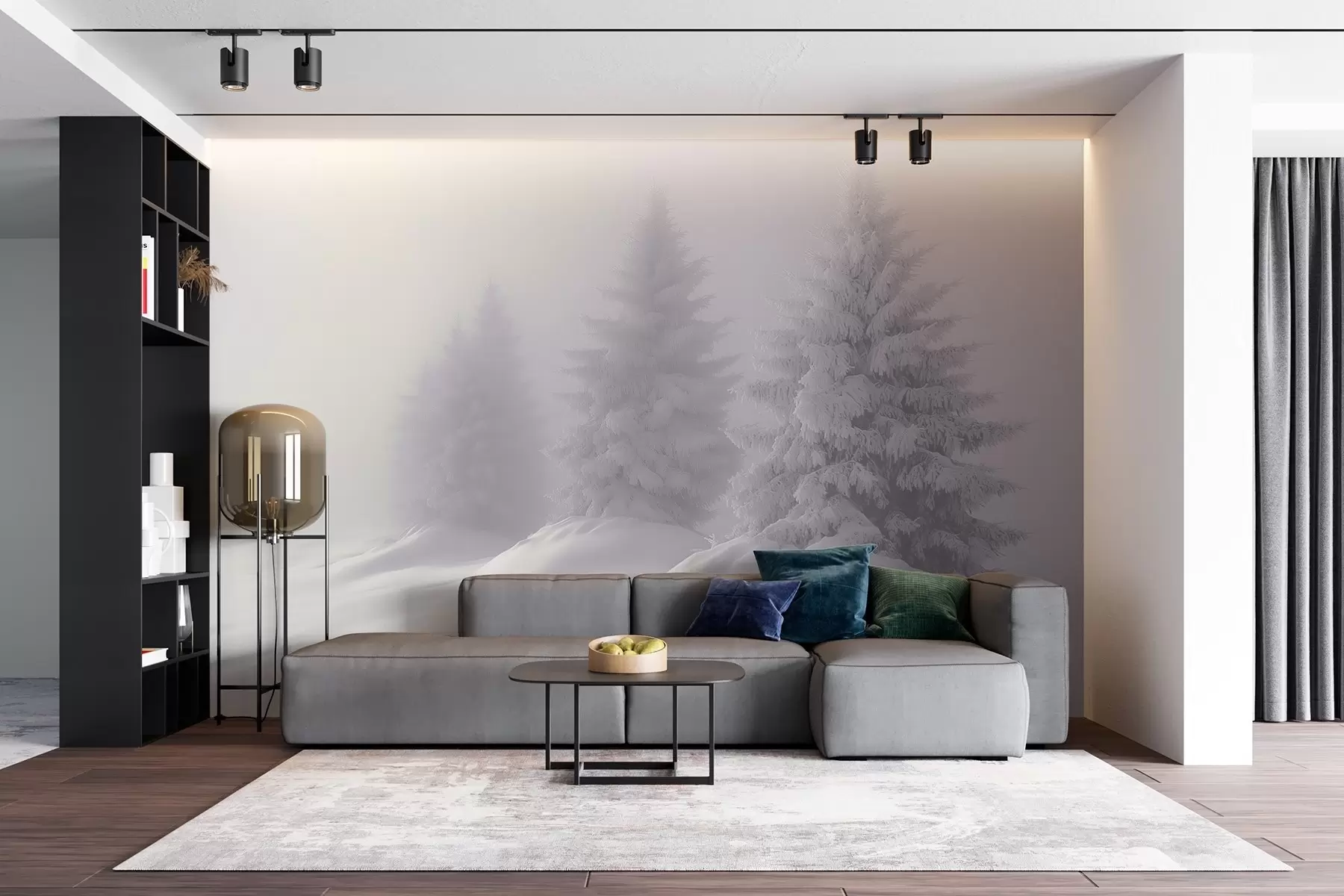 murales de pared Abetos nevados en la soledad de una mañana de niebla w02065