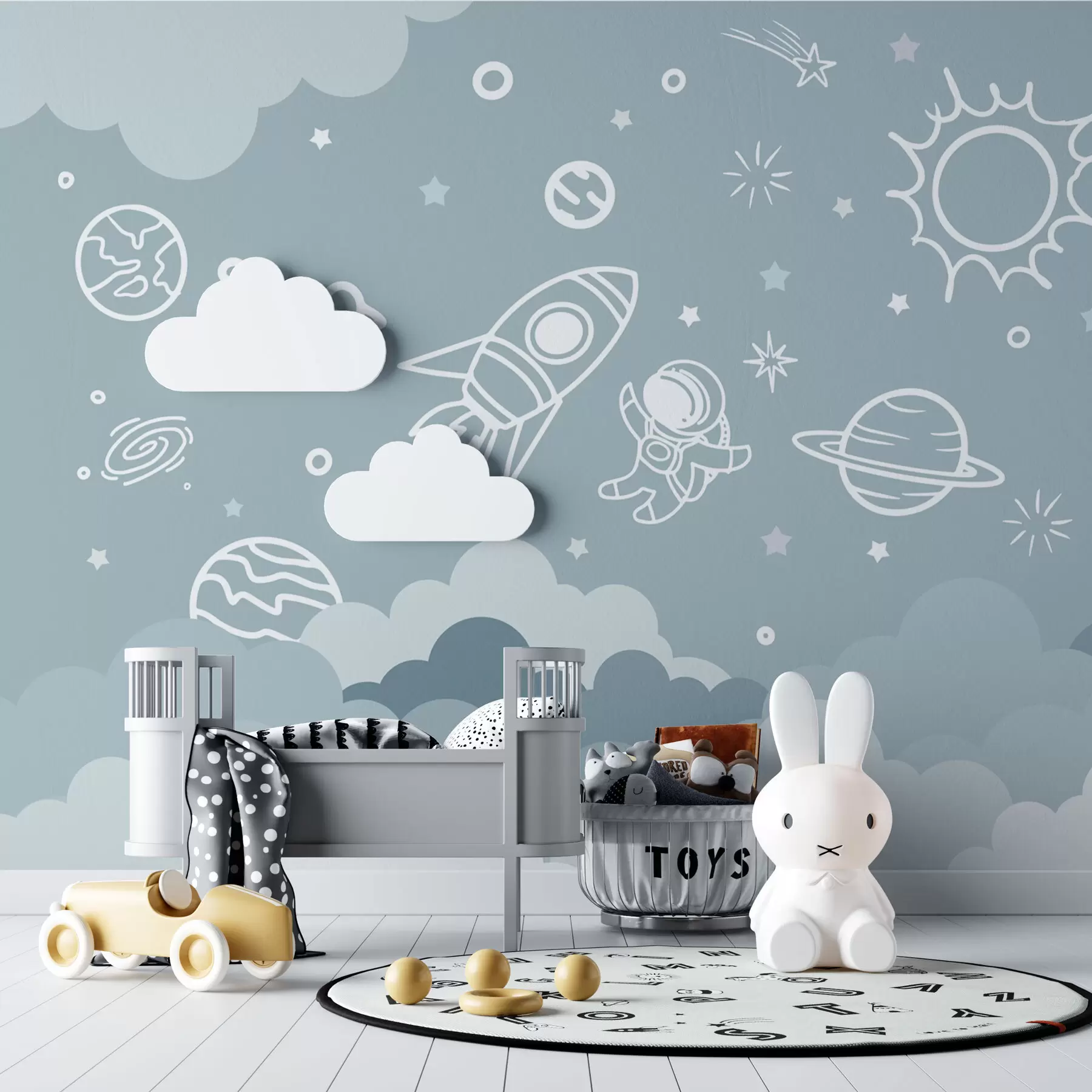 murales de pared Planeta espacial y astronauta w02104v1