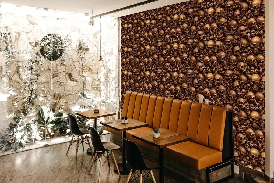 murales de pared Papel pintado con imitación de calaveras tridimensionales talladas en madera w02121