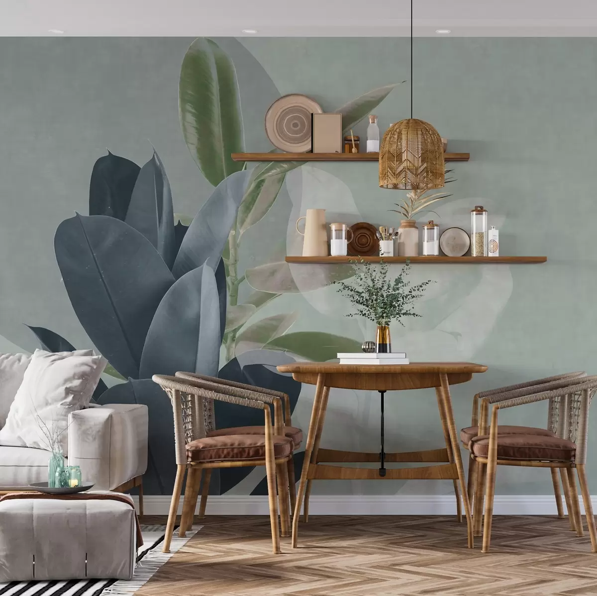 murales de pared Elegante vegetación sobre un fondo apagado u71334v2