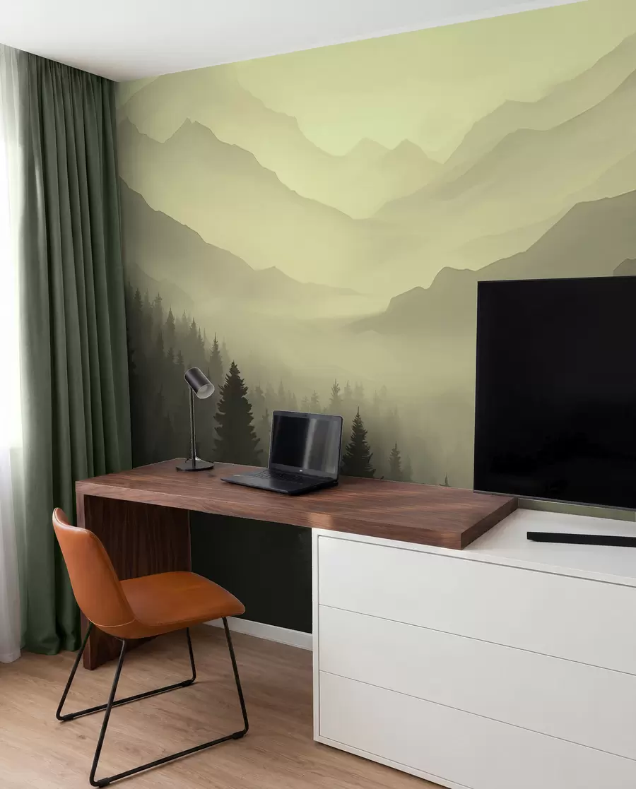murales de pared Bosques y montañas en tonos verdes w02186v1