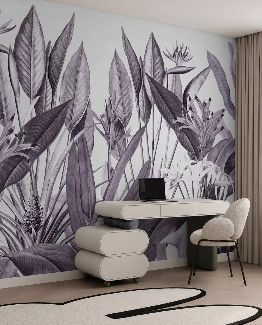 murales de pared Follaje tropical en tonos monocromos u96833v5