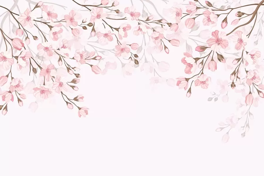 murales de pared ramas con flores rosas sobre fondo rosa w02200