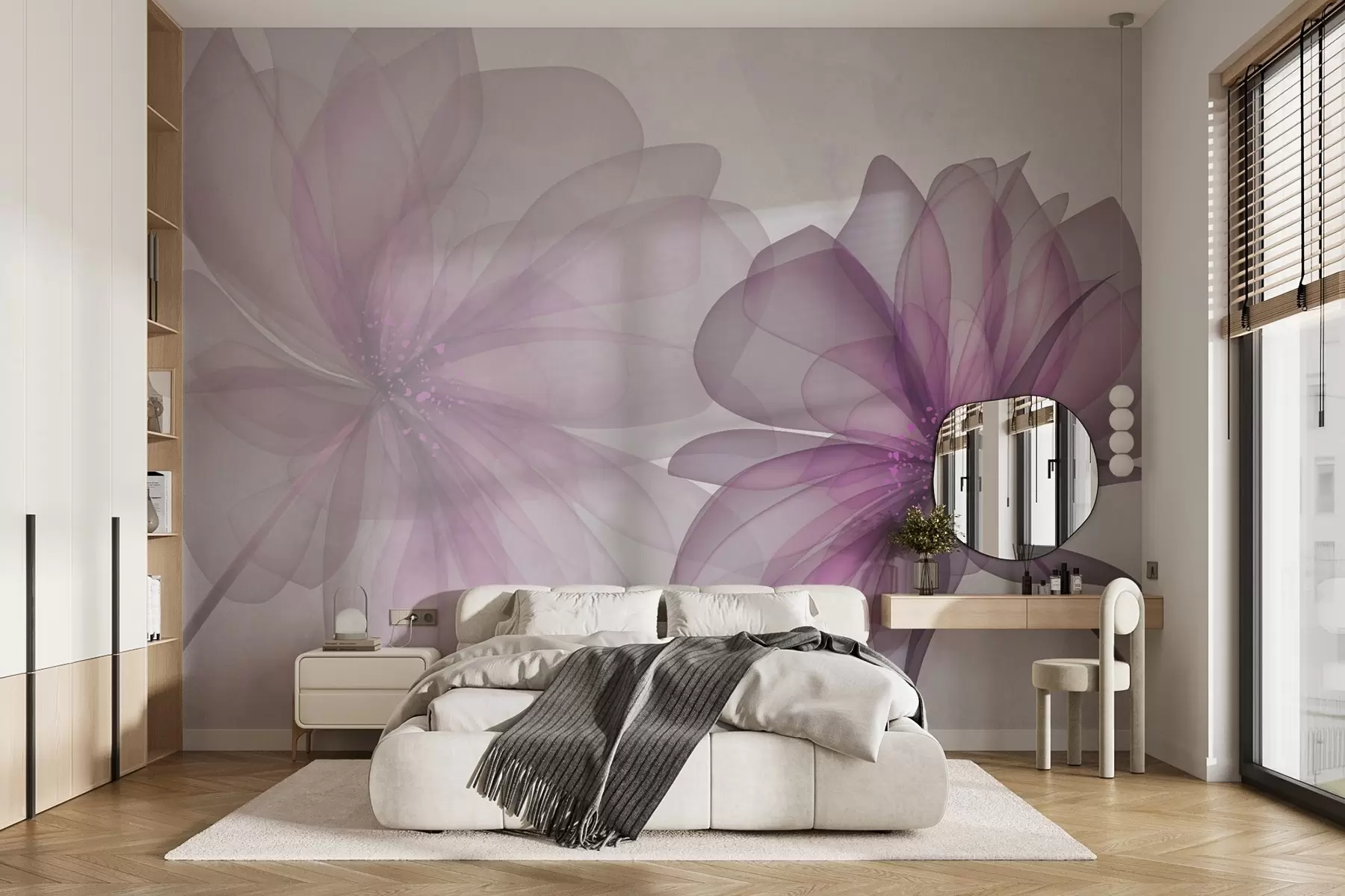 murales de pared grandes flores rosas translúcidas w02205