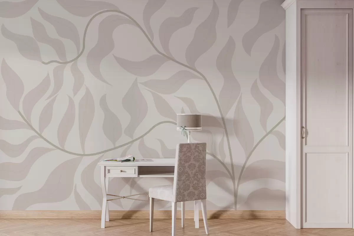 murales de pared Elegantes hojas suavemente entrelazadas sobre crema w00629v3