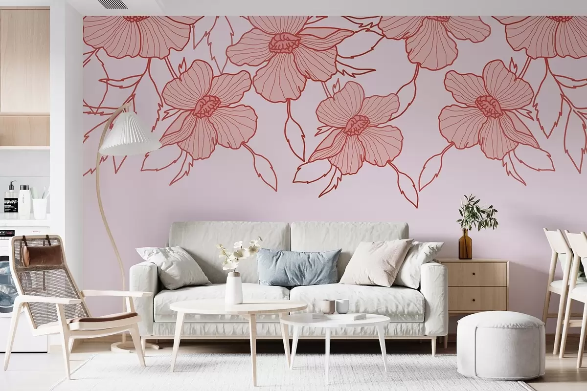 murales de pared Delicadas flores sobre un fondo suave w00926