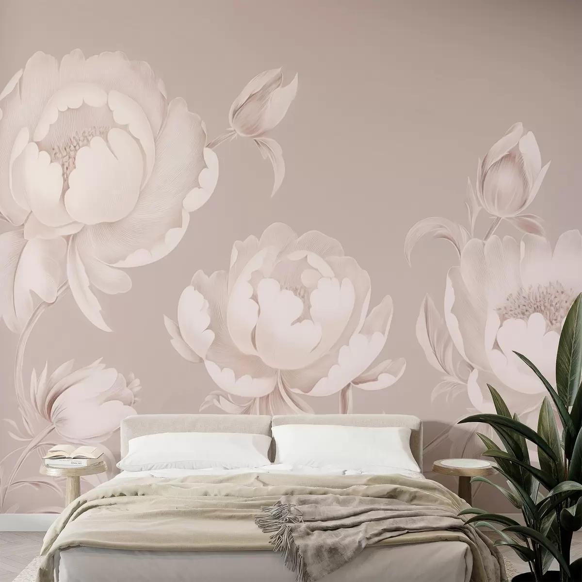 murales de pared Peonías pastel en colores suaves w02211