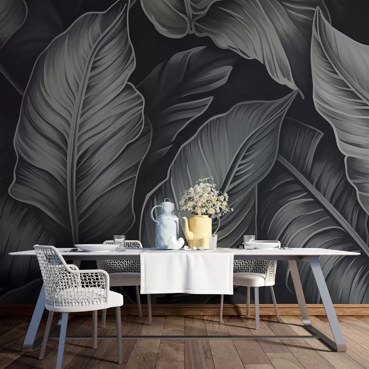 murales de pared Hojas de plátano monocromas w02158