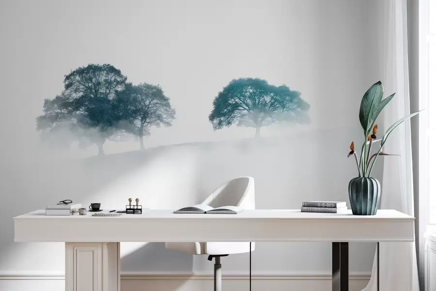 murales de pared Árboles en la colina, minimalismo, naturaleza, paleta de colores azules  w02148v1