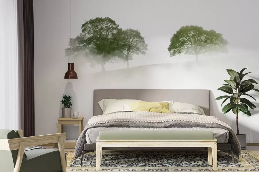 murales de pared Árboles en la colina, minimalismo, naturaleza, paleta de colores verdes  w02148v2