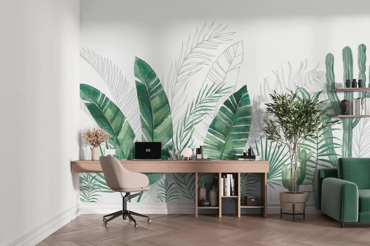 murales de pared Hojas tropicales nueva tendencia minimalista w02239