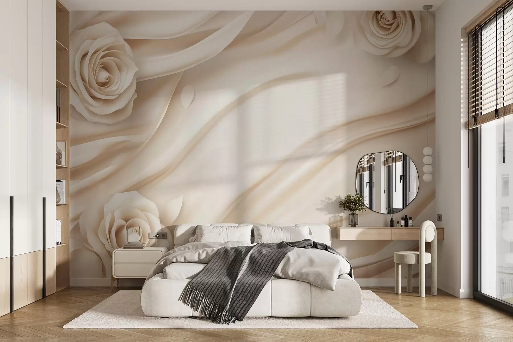 murales de pared Elegante fondo beige con rosas w02197