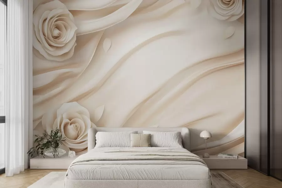 murales de pared Elegante fondo beige con rosas w02197
