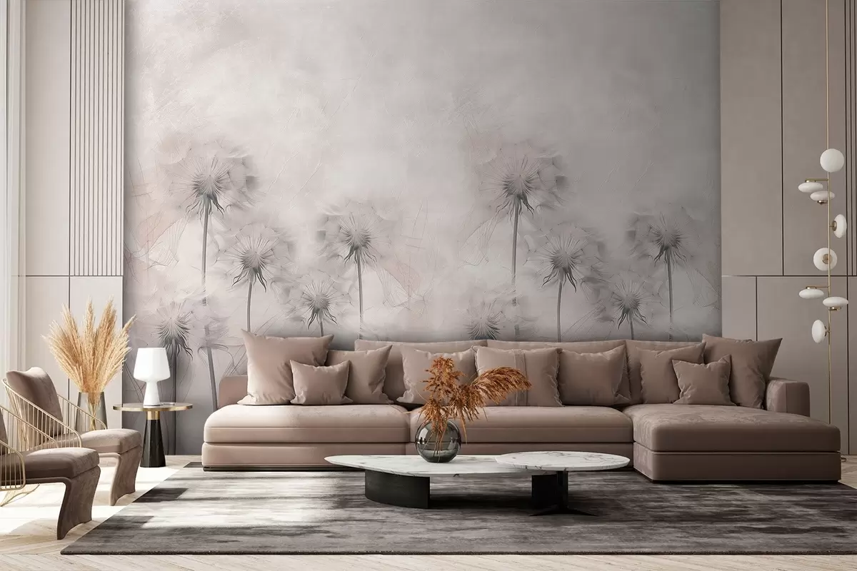 murales de pared Dientes de león sobre fondo beige claro w01895