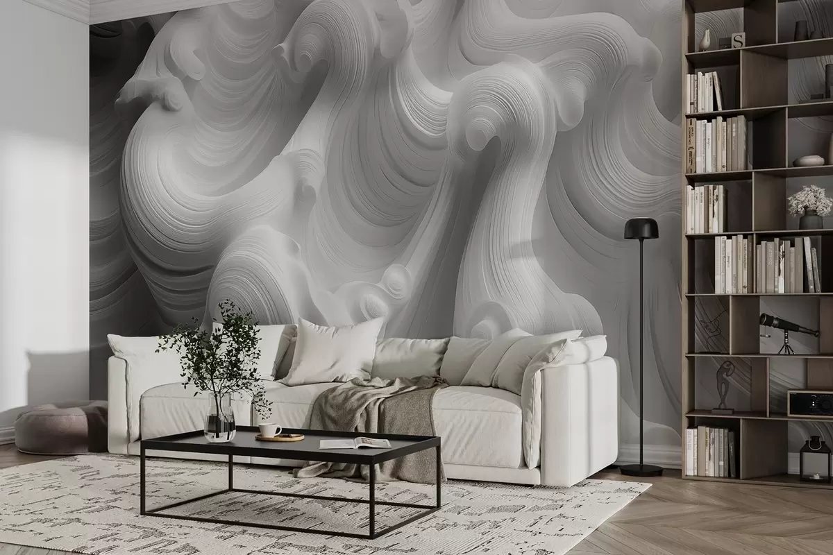 murales de pared Ondas blancas en relieve w02235
