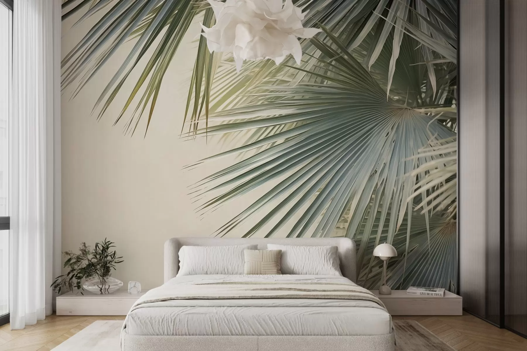 murales de pared Grandes hojas de palmera, tonos verdes w02227