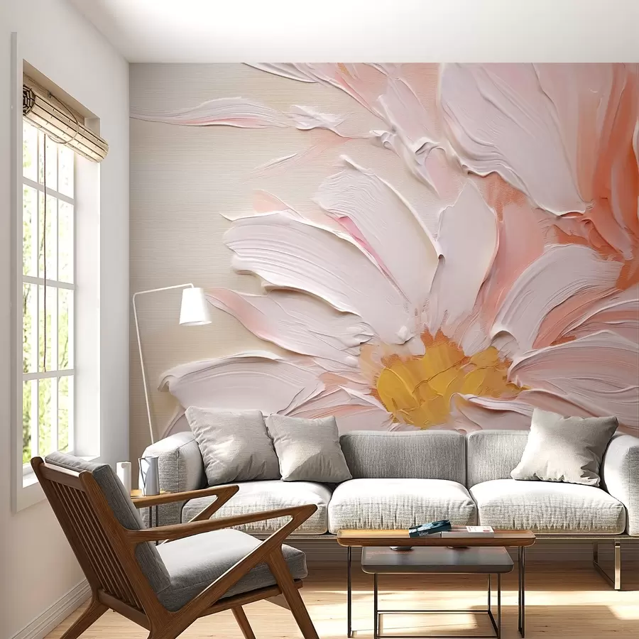 murales de pared Flor blanca rosa grande, imitación de pinceladas, fondo texturizado w02228