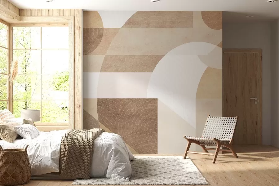 murales de pared Geometría moderna con formas abstractas, detalles texturizados en tonos beige y marrón w02140