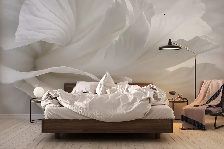 murales de pared Estampado minimalista abstracto de una delicada flor blanca con pétalos suaves y aterciopelados w08424