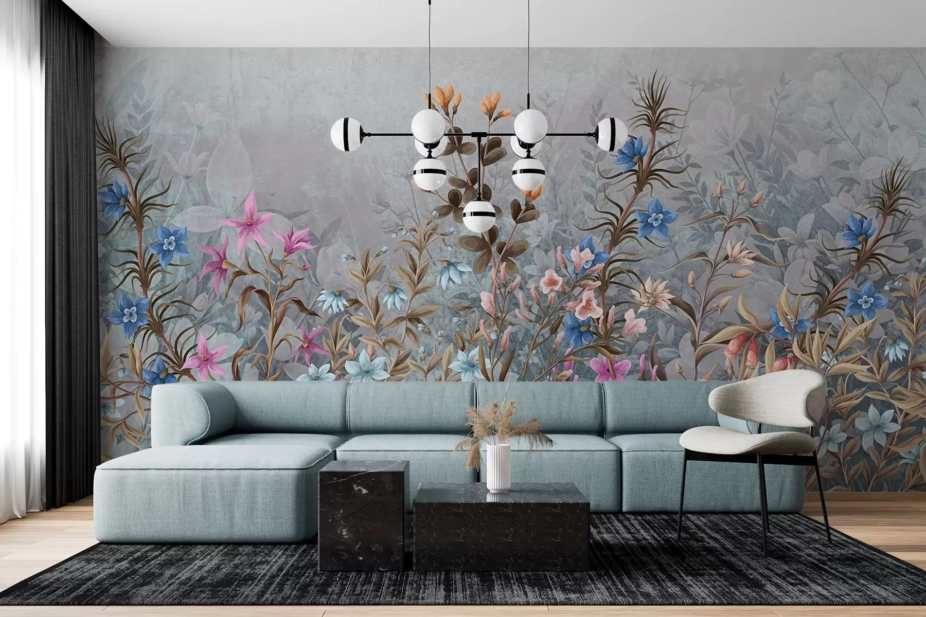 murales de pared Un exuberante y vibrante estampado de texturas florales con coloridas flores y plantas con intrincados detalles y texturas w08428