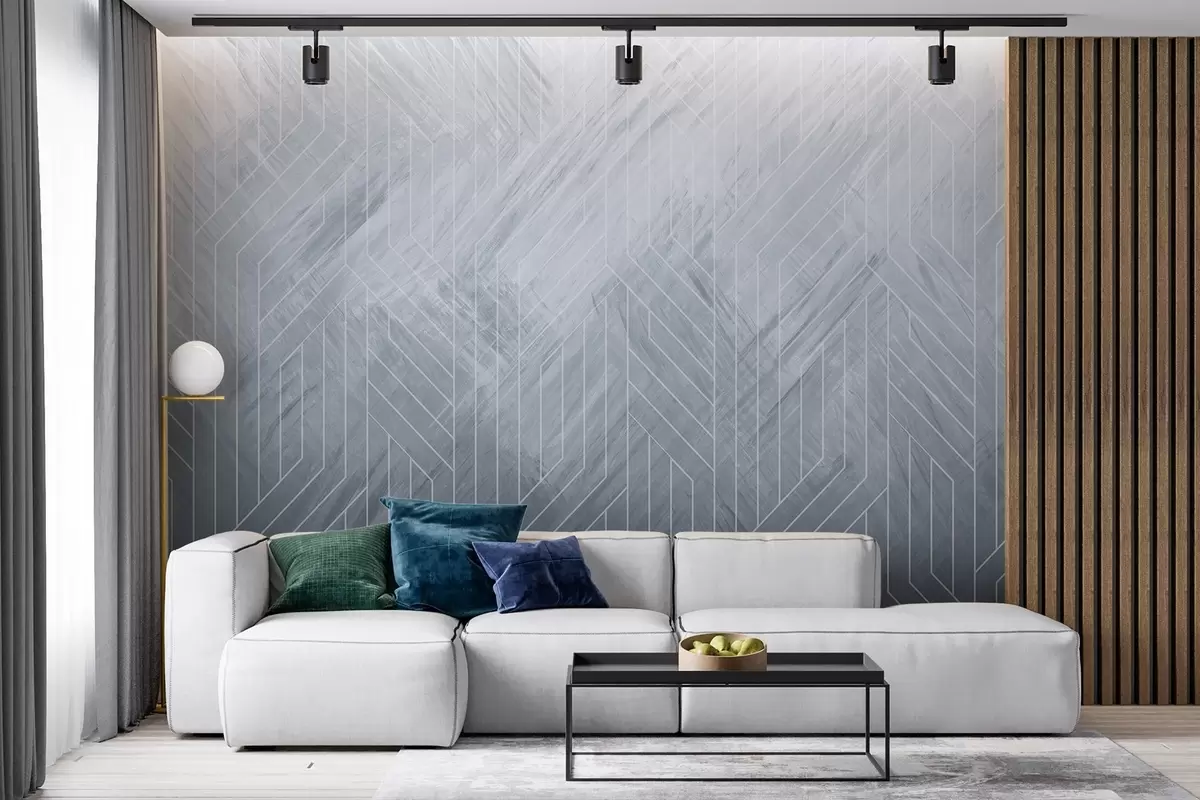 murales de pared Fondo geométrico abstracto con líneas diagonales y efecto degradado en tonos azules w08433