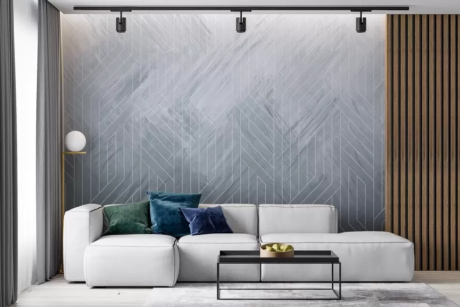 murales de pared Fondo geométrico abstracto con líneas diagonales y efecto degradado en tonos azules w08433