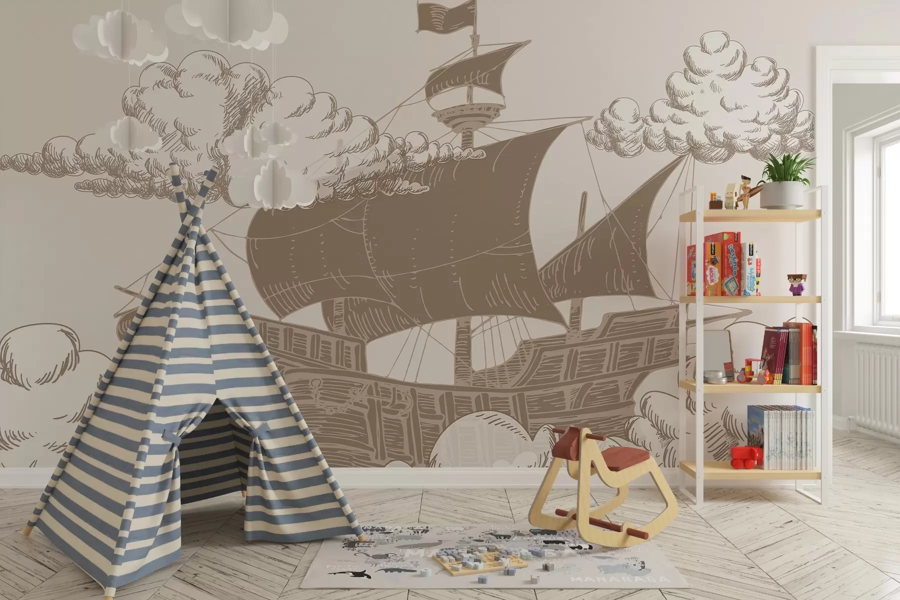 murales de pared Barco en las nubes w02240