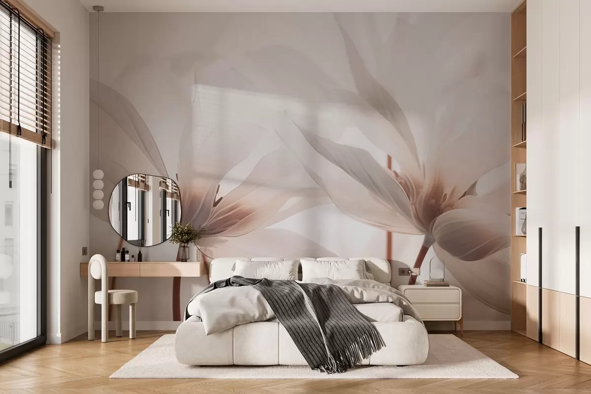 murales de pared Flores beige sobre fondo claro w02295