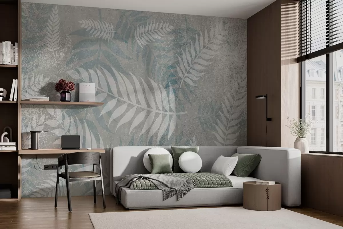 murales de pared Patrón de hojas de helecho sobre fondo texturizado w02256