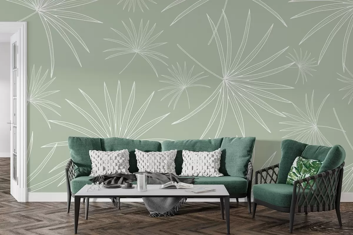 murales de pared Imágenes esquemáticas de hojas de palmera w02257v1
