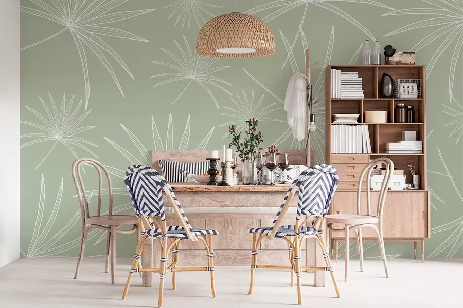 murales de pared Imágenes esquemáticas de hojas de palmera w02257v1