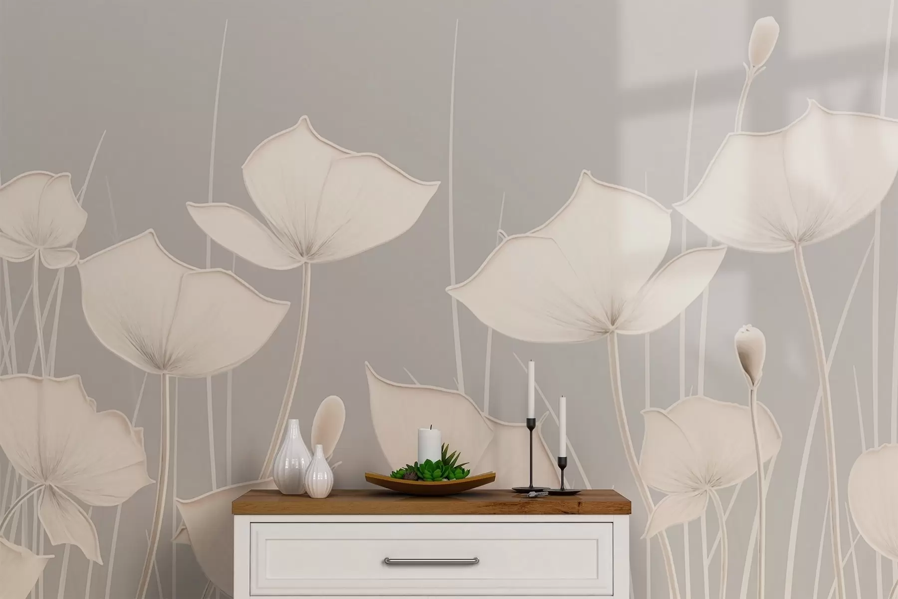 murales de pared Imagen minimalista de flores con tallos finos w02259