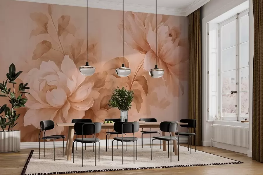 murales de pared Imagen de grandes peonías en cálidos colores pastel w02260