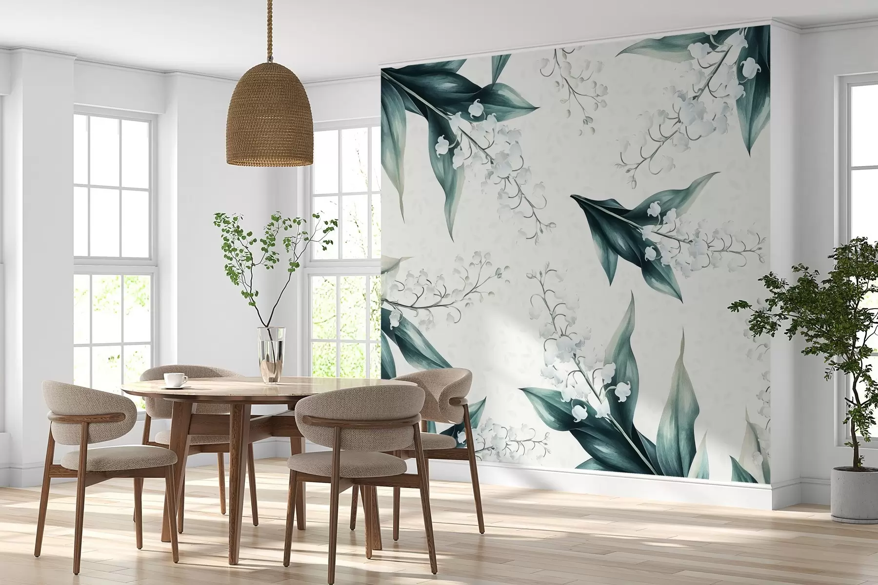 murales de pared delicados lirios del valle sobre fondo claro w02292