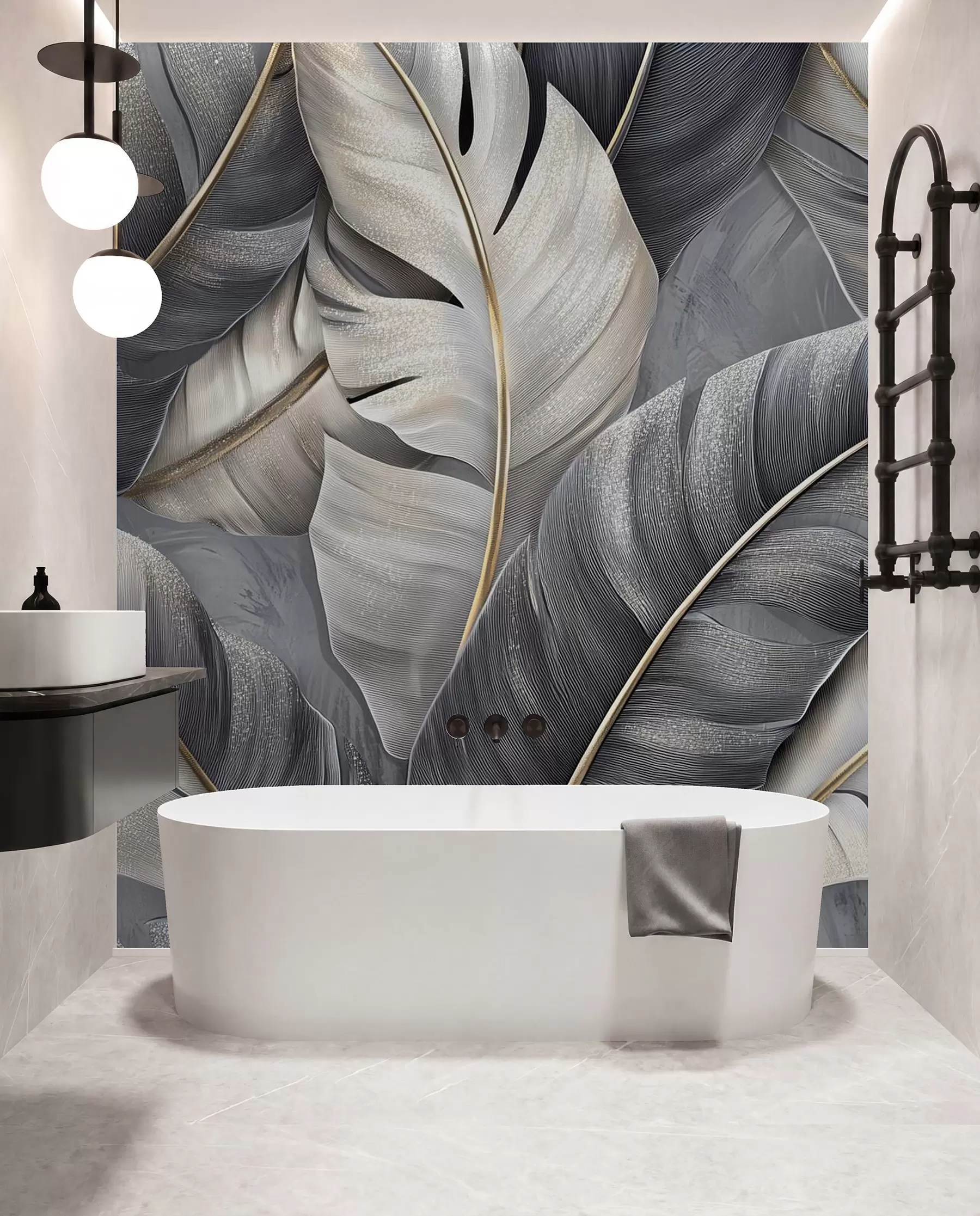 murales de pared lujoso papel pintado con grandes hojas tropicales w02342
