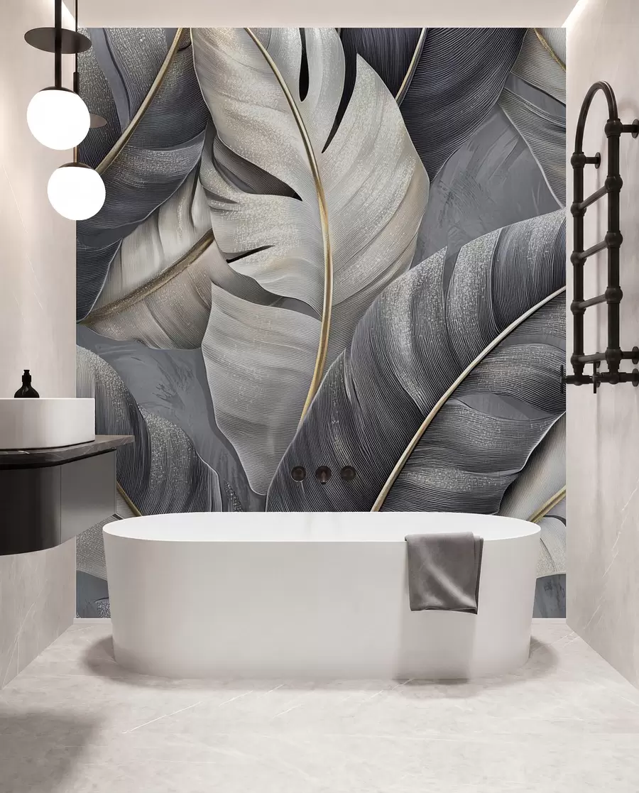 murales de pared lujoso papel pintado con grandes hojas tropicales w02342