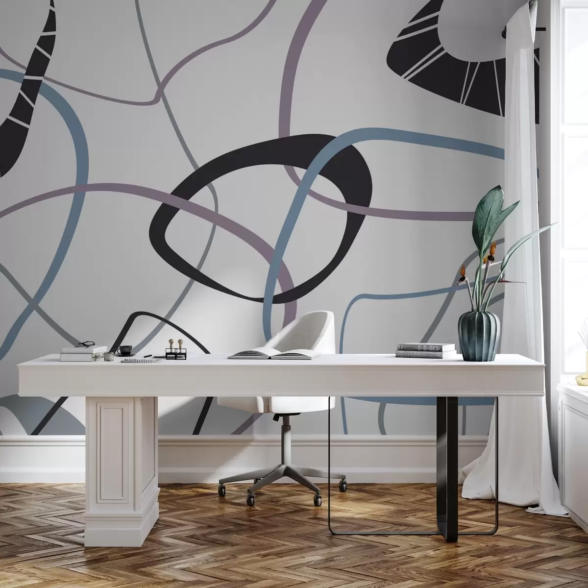 murales de pared Líneas y rayas circulares abstractas w02323v1