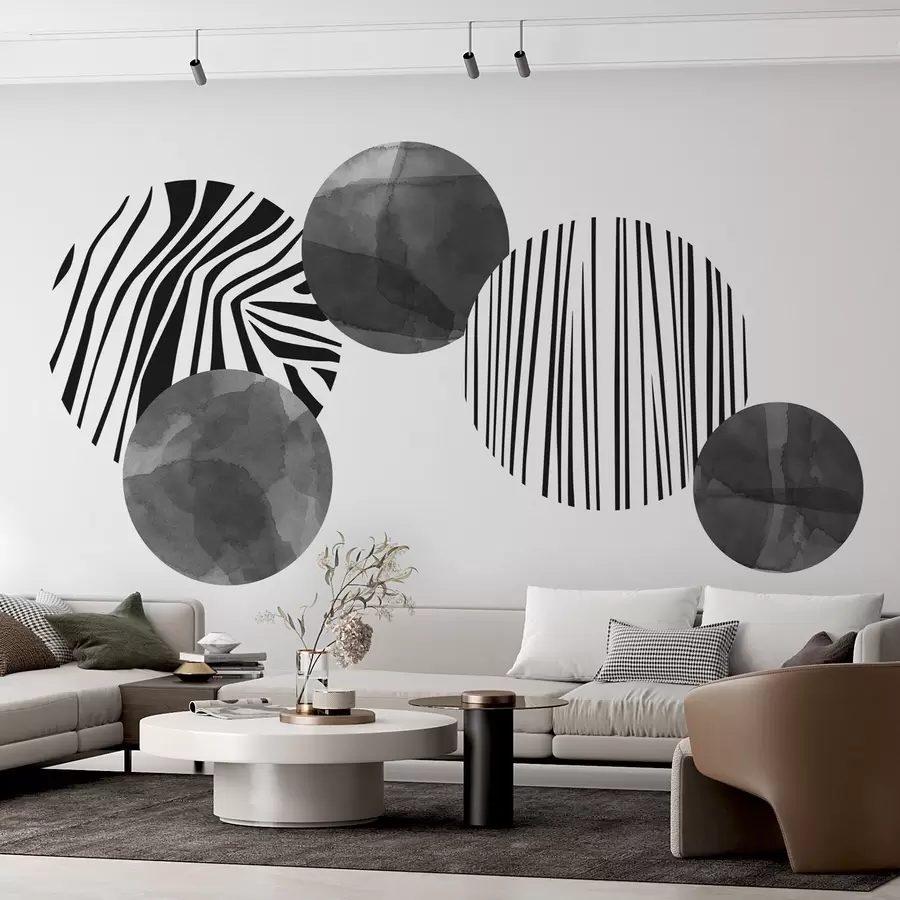 murales de pared Círculos con rayas, líneas e imitación de textura de acuarela w02337