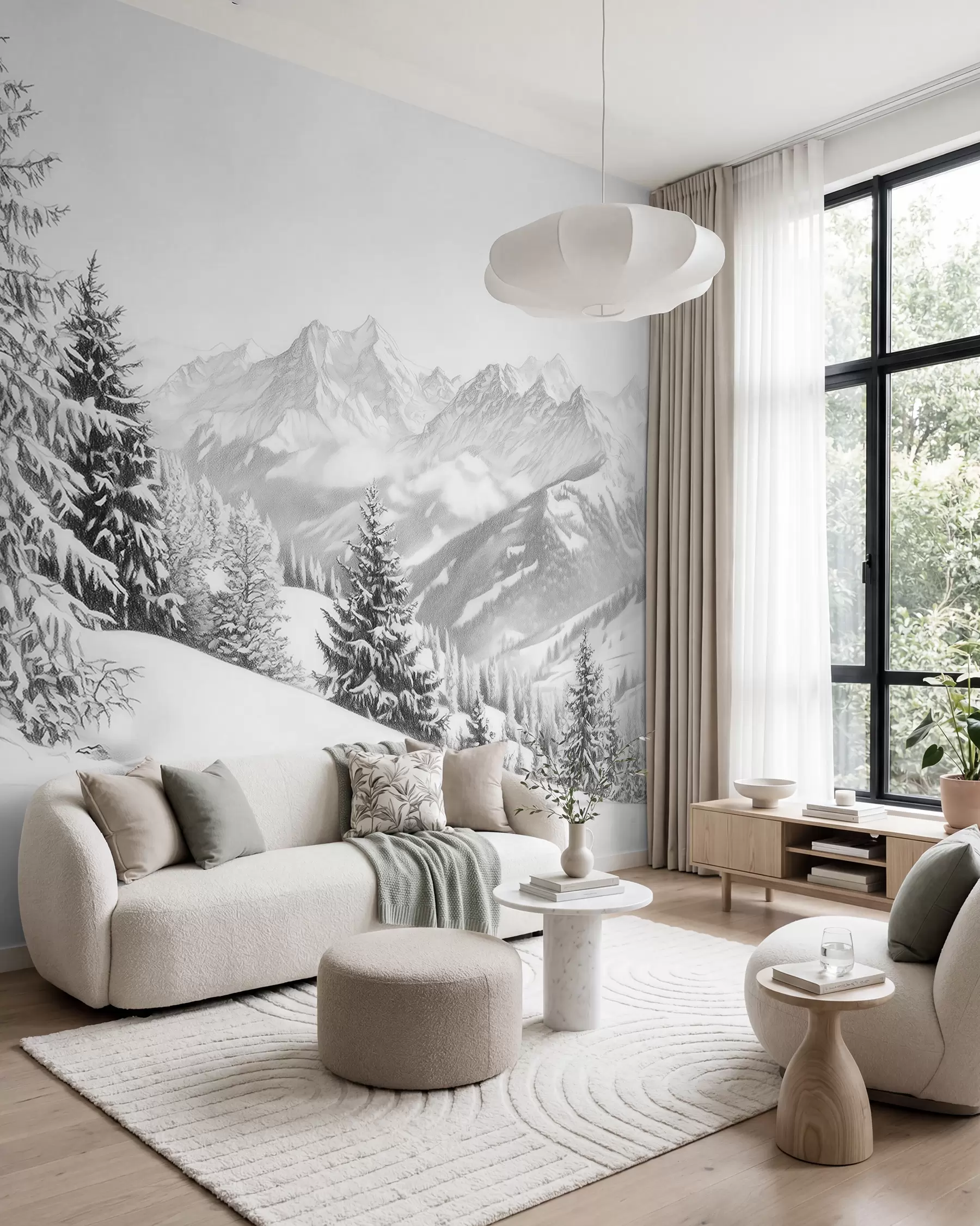 murales de pared Vista a montañas nevadas w02353