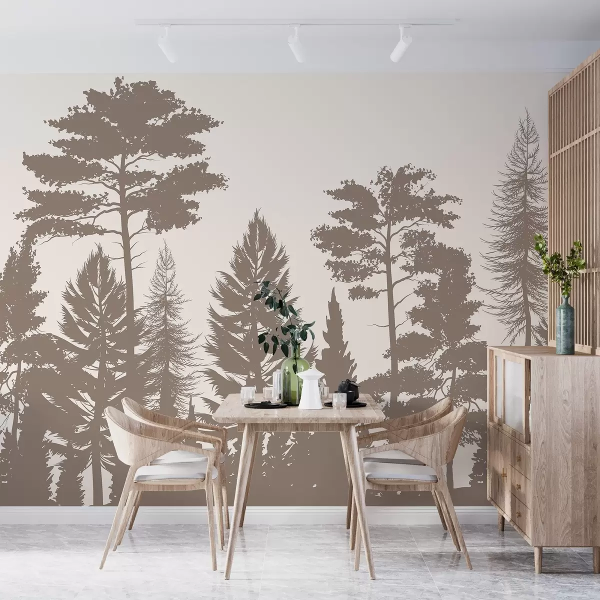 murales de pared Árboles con motivos en beige y amarillo w02361v1