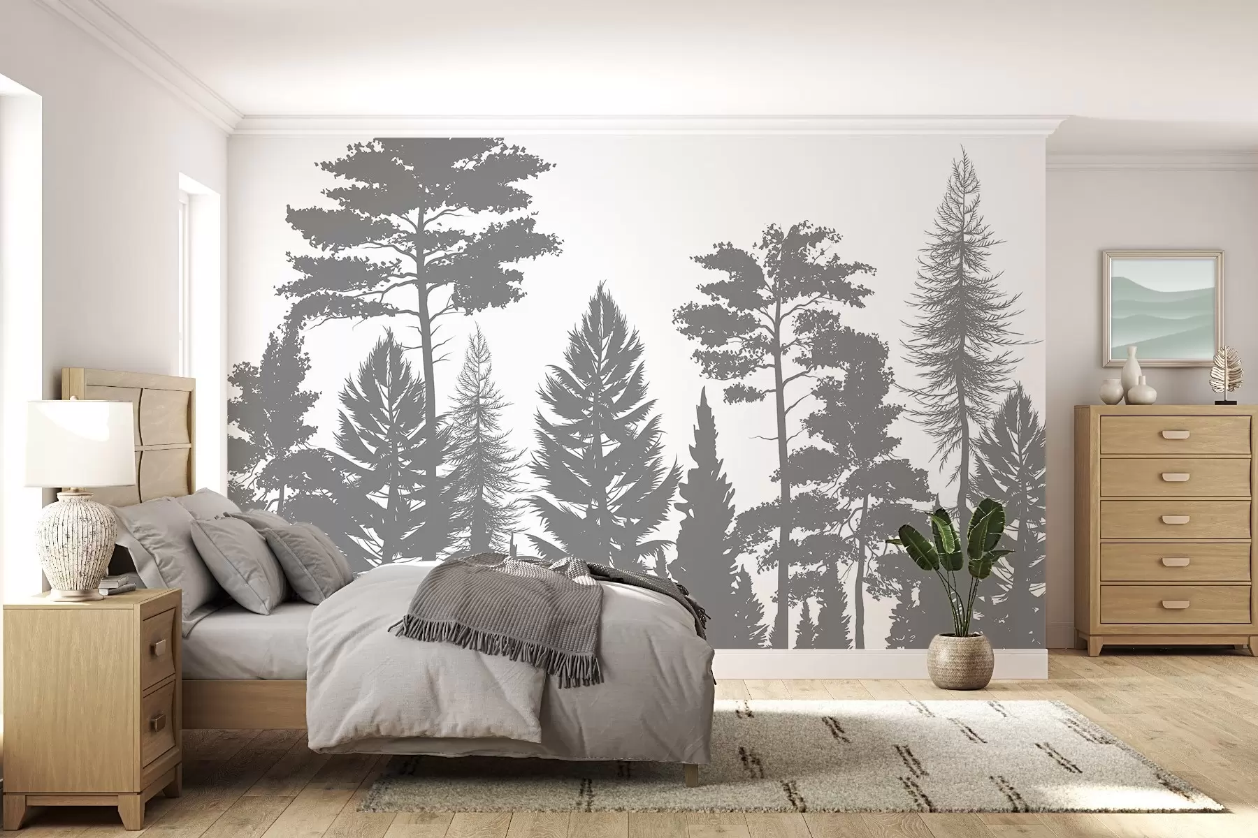murales de pared Árboles con motivos en beige y gris w02361v3