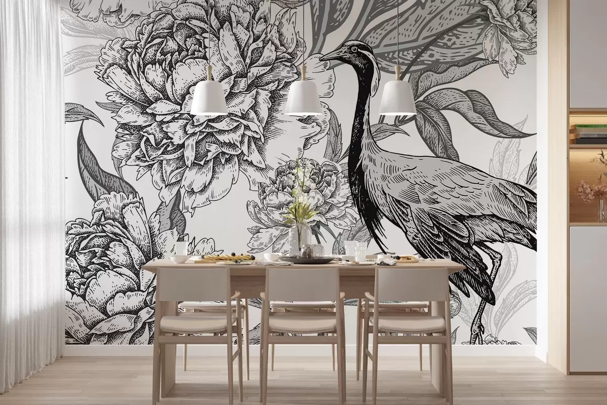 murales de pared Pájaro en un jardín en flor w02363