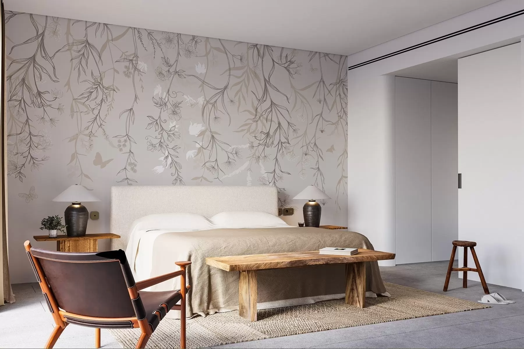 murales de pared Delgadas flores lineales que cuelgan de la montaña w02007