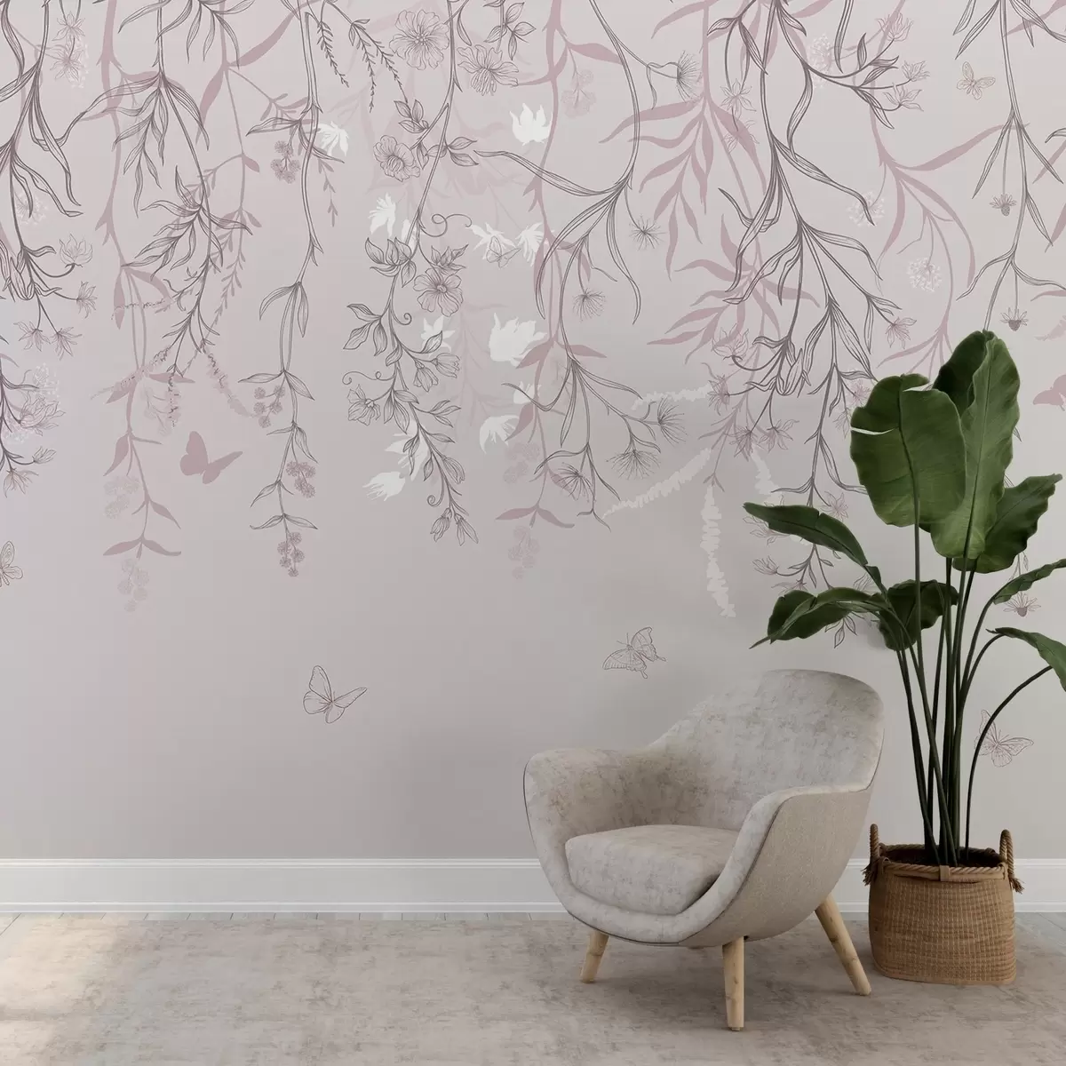 murales de pared Delgadas flores lineales que cuelgan de la montaña w02007v2