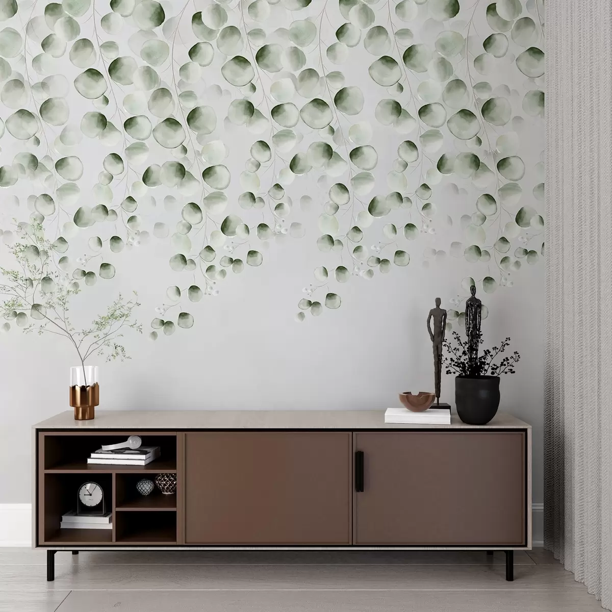 murales de pared Hojas verdes en la parte superior w02390